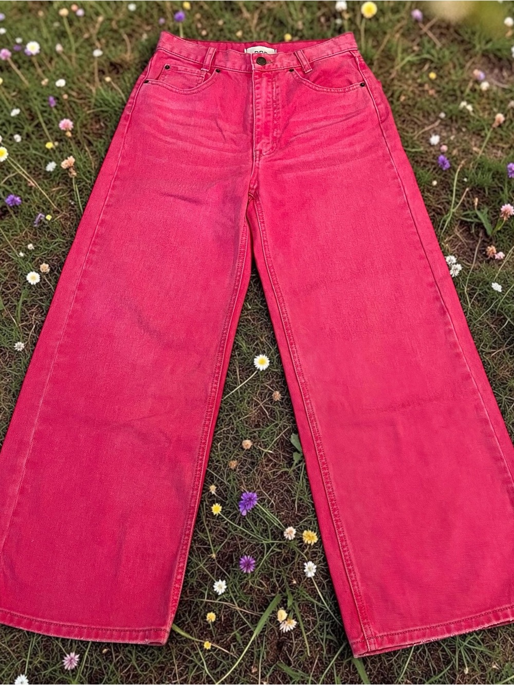 BDG High Wide Jeans Womens 27 Pink Wide Leg Distressed Hem High Rise Cotton